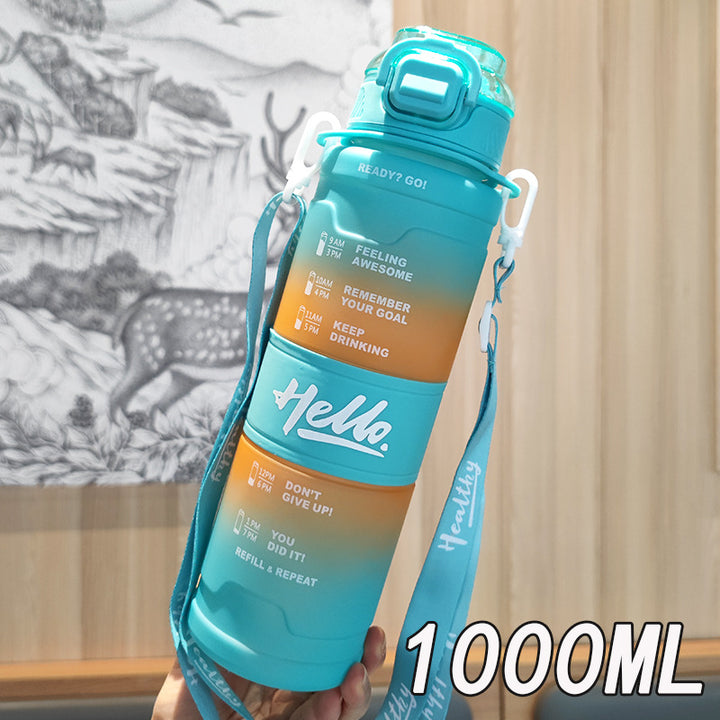 Damen Motivations-Trinkflasche mit Zeitanzeige und Schultergurt Karnz