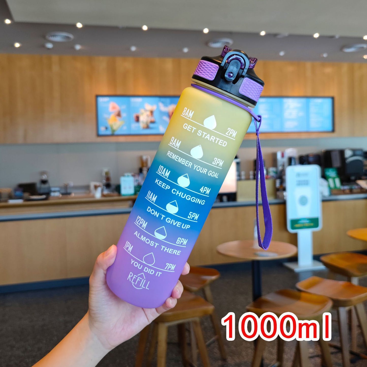 Damen motivierende Wasserflasche mit Zeitmarkierungen Karnz