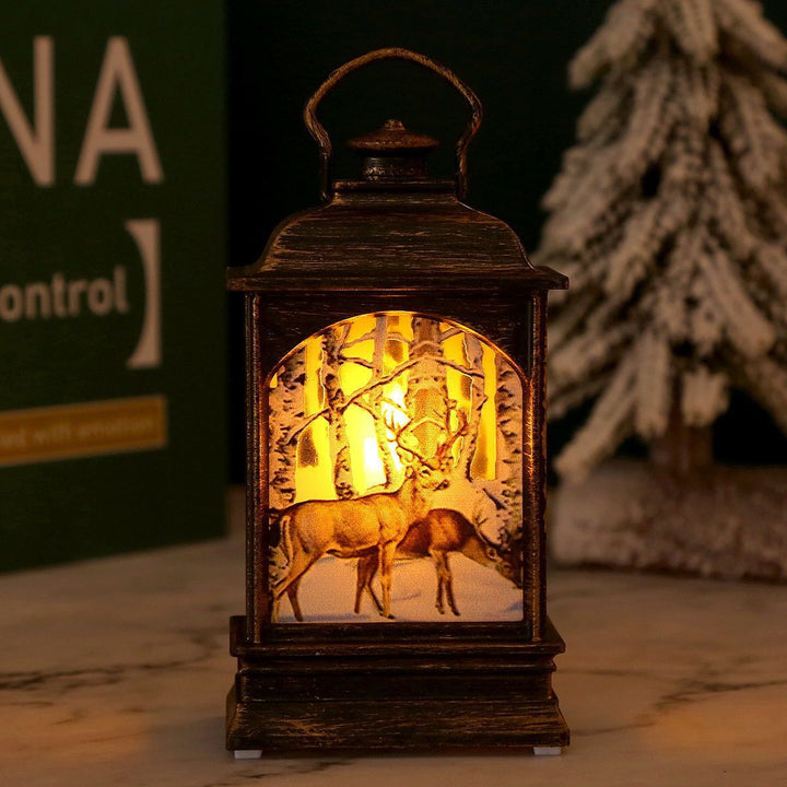 Nostalgische LED Weihnachtslaterne mit beweglichem Santa-Motiv Karnz