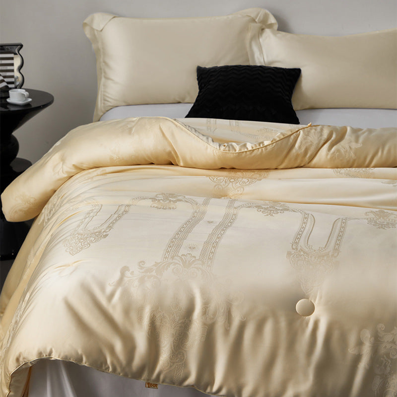 Edle gesteppte Bettdecke mit feinem Jacquard-Relief und Knopftuftung
