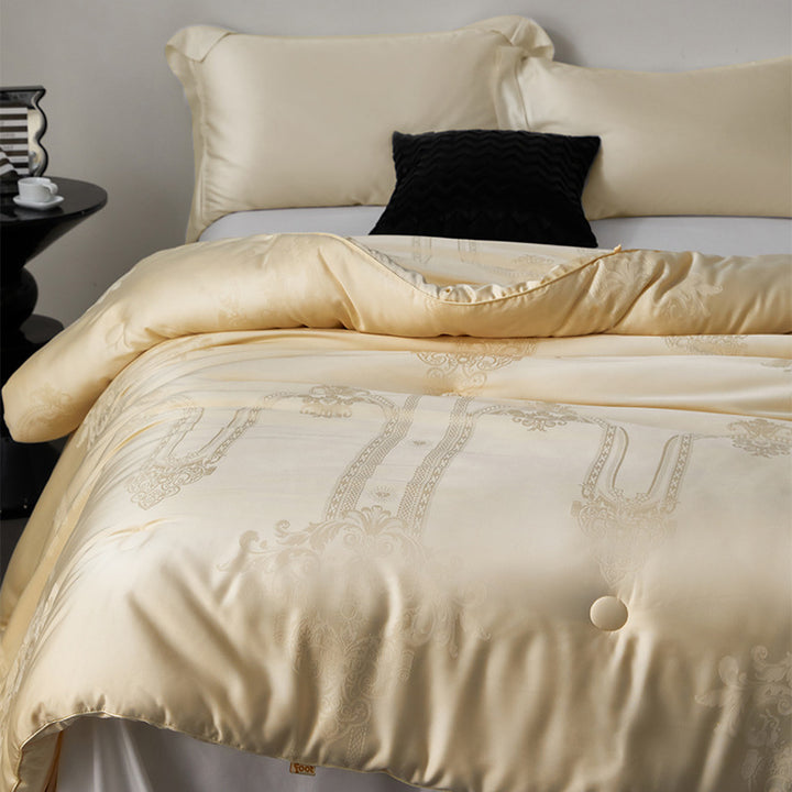 Edle gesteppte Bettdecke mit feinem Jacquard-Relief und Knopftuftung