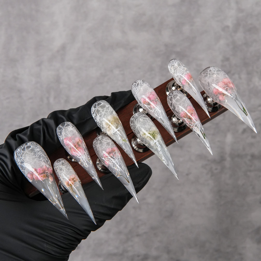Floral Design Stiletto Press-On Nails