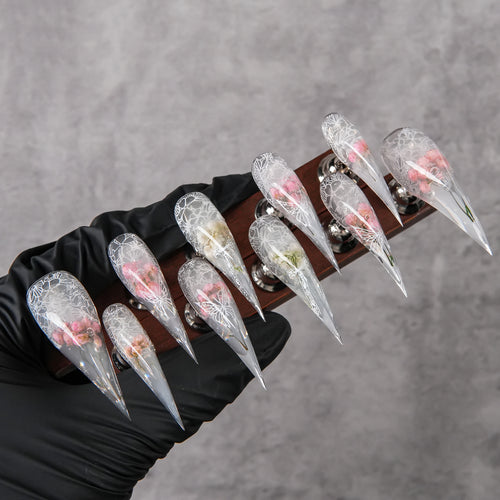 Floral Design Stiletto Press-On Nails