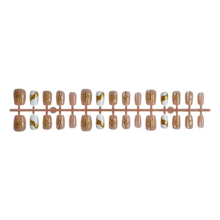Elegante goldverzierte Press-On-Nagelkunst-Set