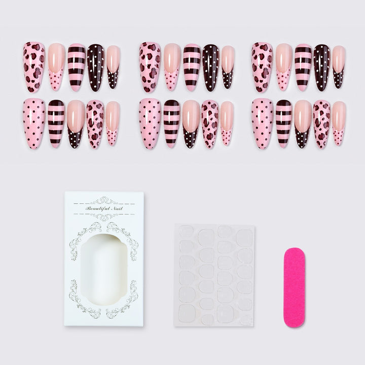 Kunstnagelset mit stilvollem Leoparden- und Streifenmuster Karnz