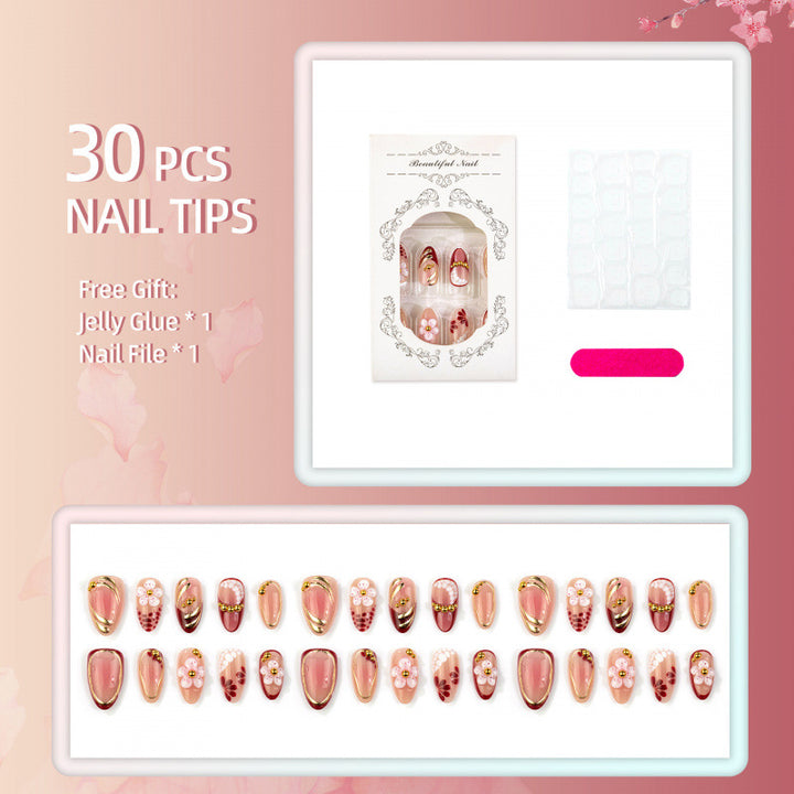 Elegantes dekoratives Blumen-Press-On-Nail-Set