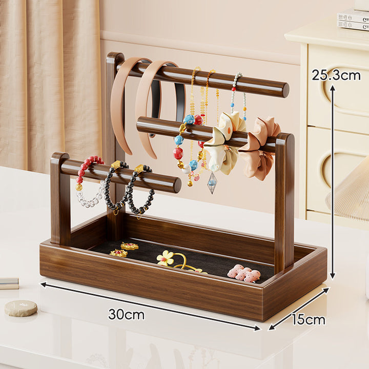 Holz-Dual-Tier-Schmuck-Organizer-Ständer mit filzgefüttertem Tablett