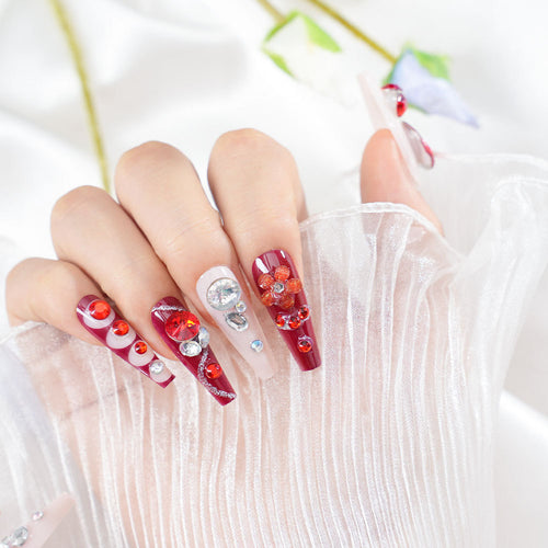 Glamouröse kristallverstärkte Press-On-Nagelset Karnz