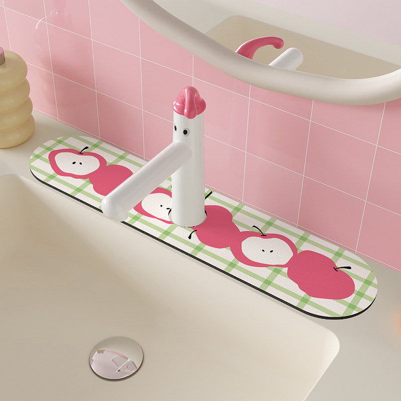 Decorative Waterproof Anti-Splash Sink Counter Mat with Adhesive Backing and Cute Apple Illustration