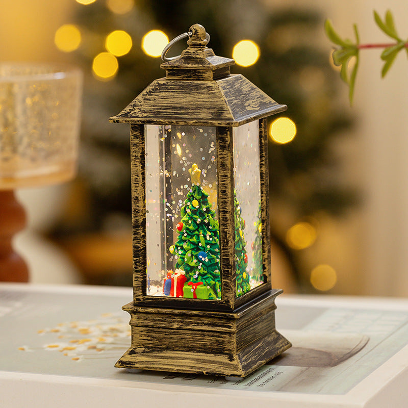 Weihnachtslaterne mit LED-Beleuchtung und dekorativem Schneeeffekt