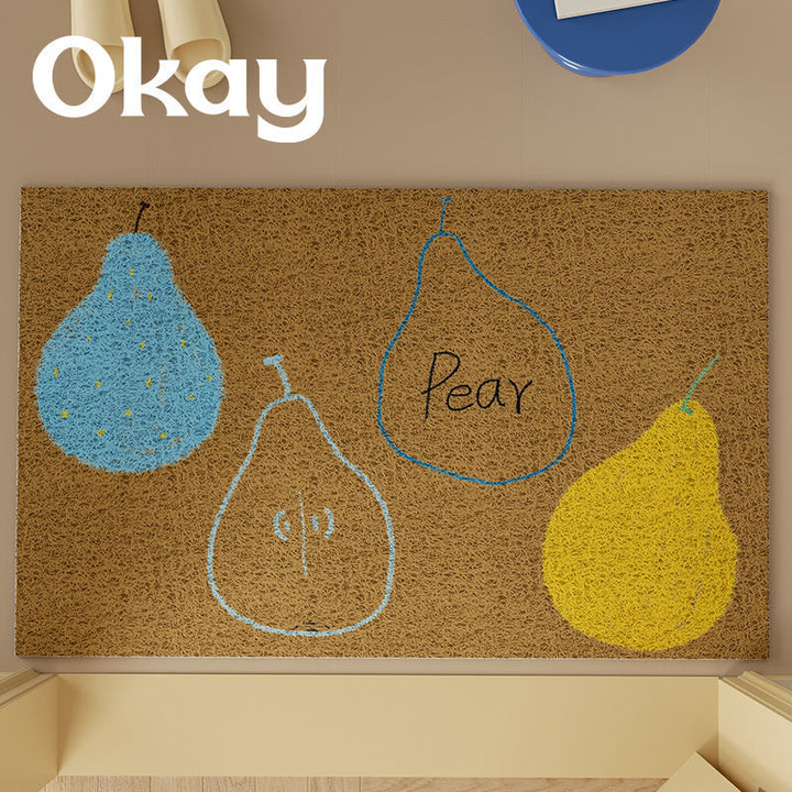 Low-Pile Absorbent Entrance Doormat with Pear Illustration and Non-Slip Backing