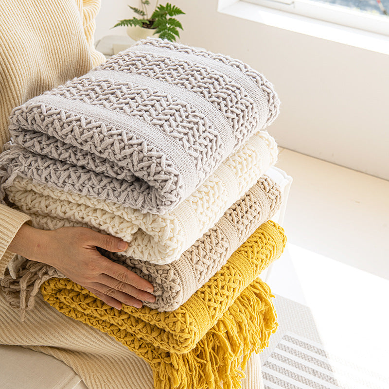 Gemütliche Strickwurfdecke