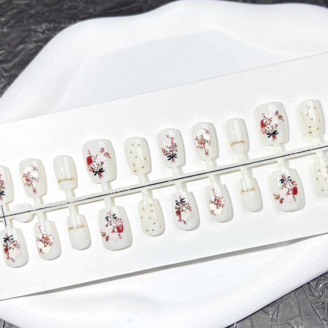 Floral Verziert Press-On Nagelset