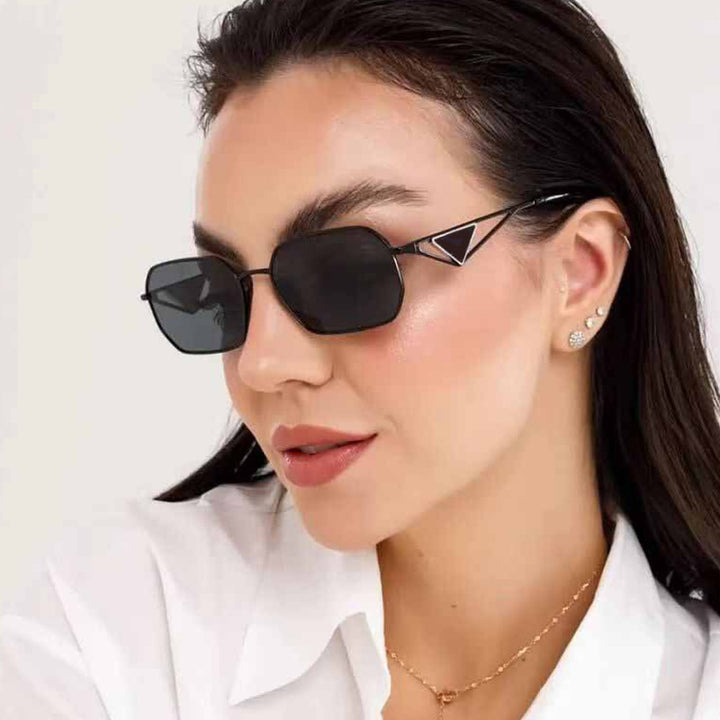 Damen geometrische Luxus-Sonnenbrille mit schmalem Hochglanz-Rahmen Karnz