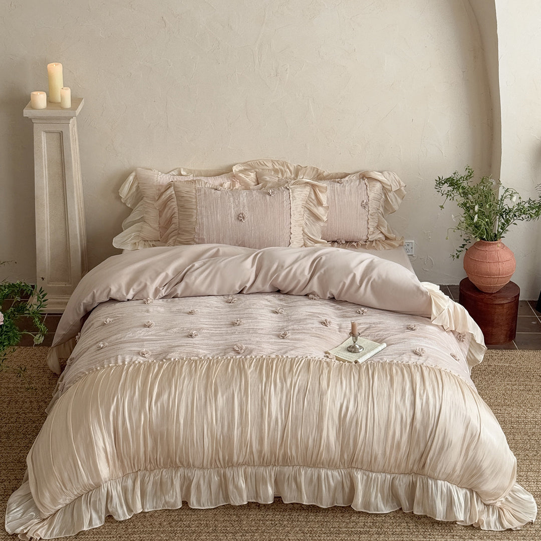 Luxus Rüsch Satin Bettbezug und dekorative Kopfkissenbezüge Set