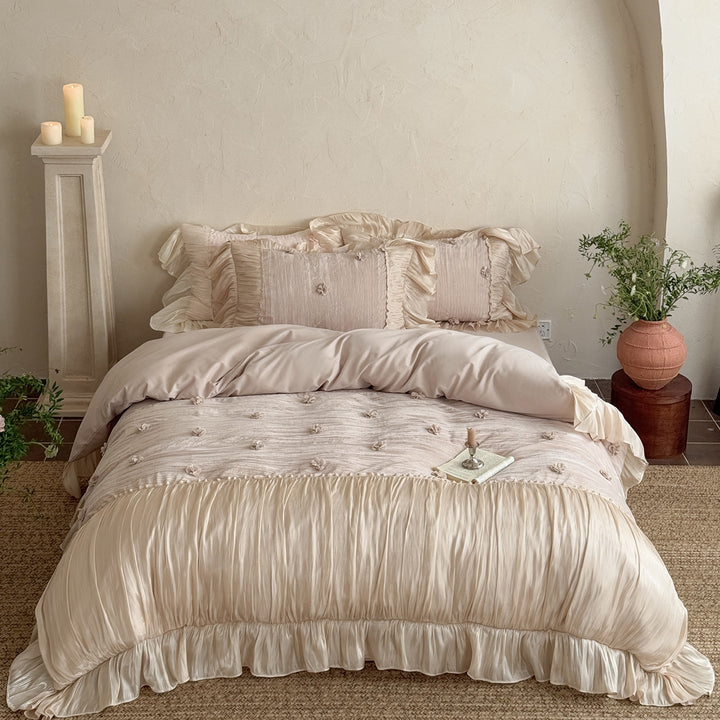 Luxus Rüsch Satin Bettbezug und dekorative Kopfkissenbezüge Set