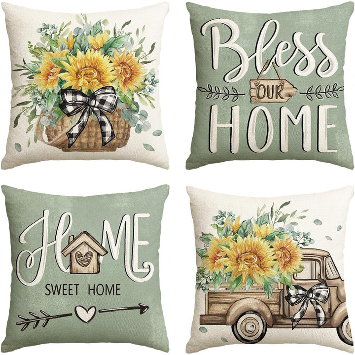 Damen Kissenbezüge mit fröhlichem Sonnenblumenmotiv Karnz