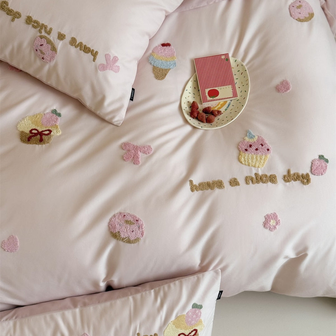 Bestickte Cupcake Applikations Baumwolle Bettbezug Set