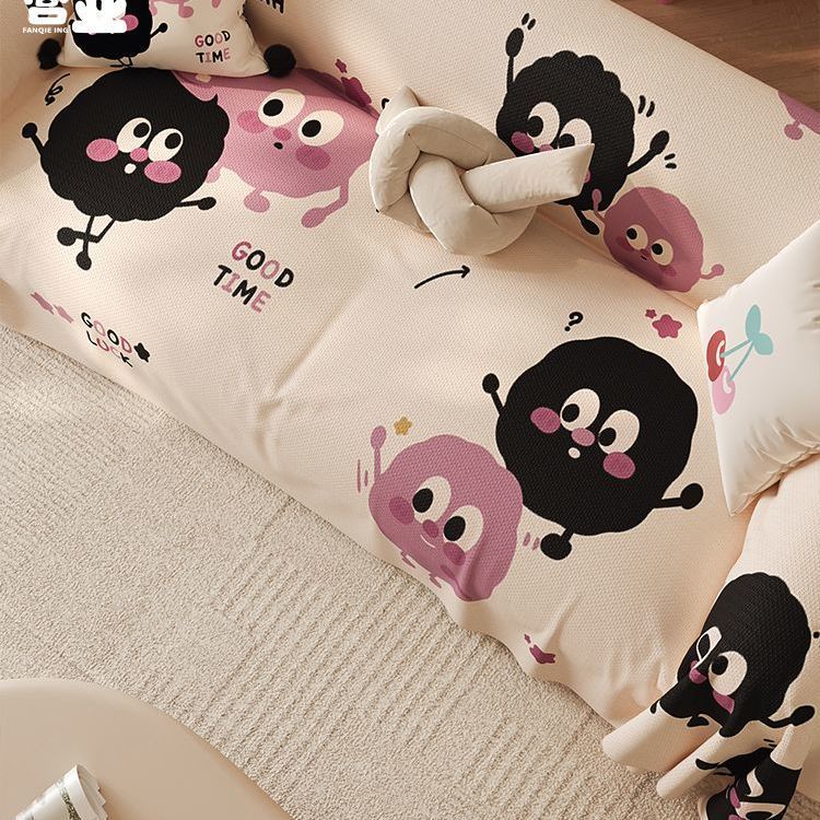 Stretch-Fit Cartoon-Print Textured Sofa Slipcover with Elasticized Corners