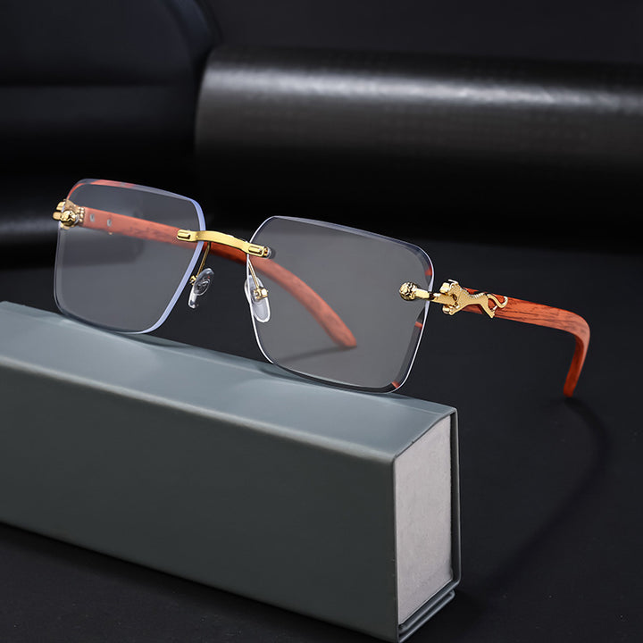 Damen Modische Quadratische Sonnenbrille mit eleganten Holzarmen Karnz
