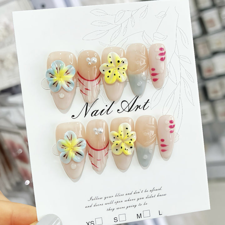 Künstlerisches floral-verziertes Press-On-Nagel-Kit