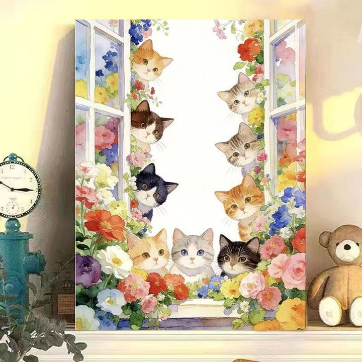 Floral Cat Illustration Leinwand Kunst Karnz