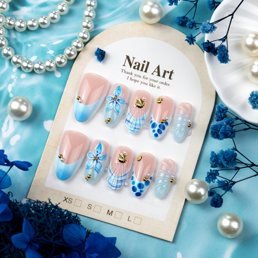 Künstlerisches vom Ozean inspiriertes Press-On Nagelset
