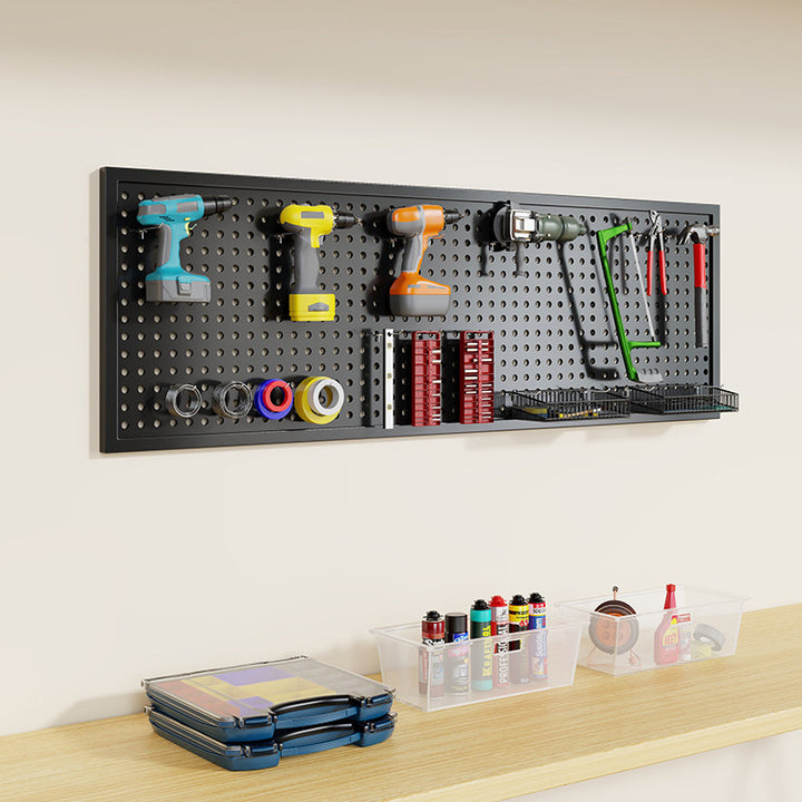 Wandmontierter Lochblech-Werkzeug-Pegboard-Organizer mit modularen Haken und Drahtkörben