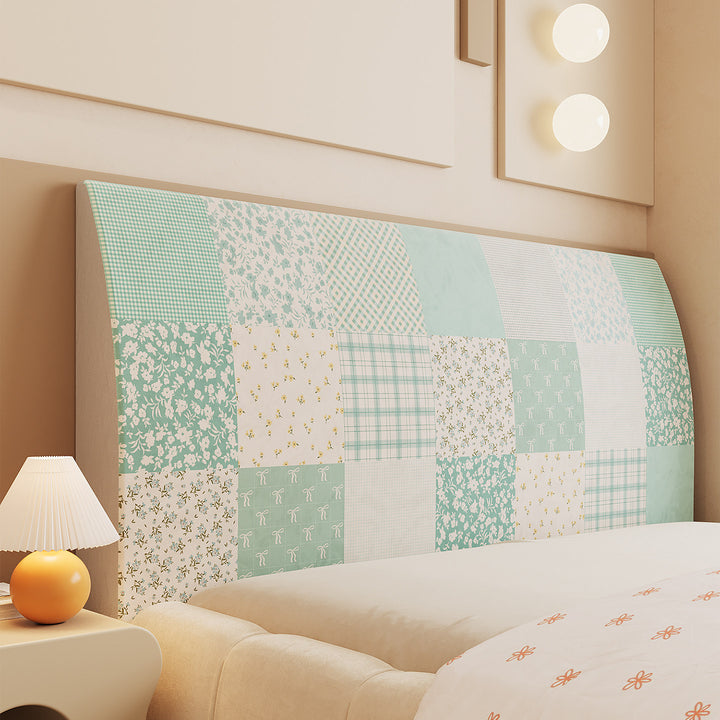 Patchwork Upholstered Headboard Slipcover with Quilted Floral and Plaid Panels