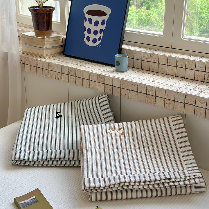 Baumwoll-Mischung Gestreift Percale Matratzenbezug und Kissenbezug Set