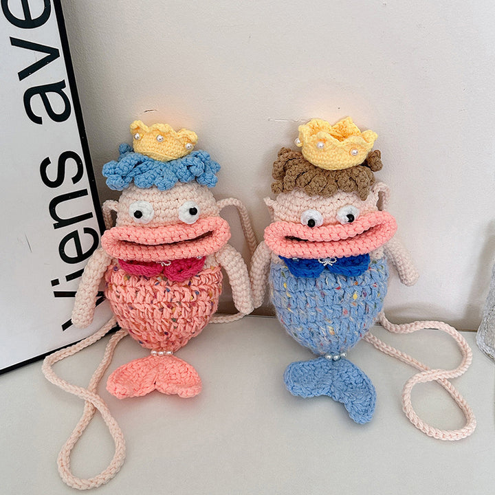 Süße fischförmige Häkel-Mini-Crossbody-Tasche