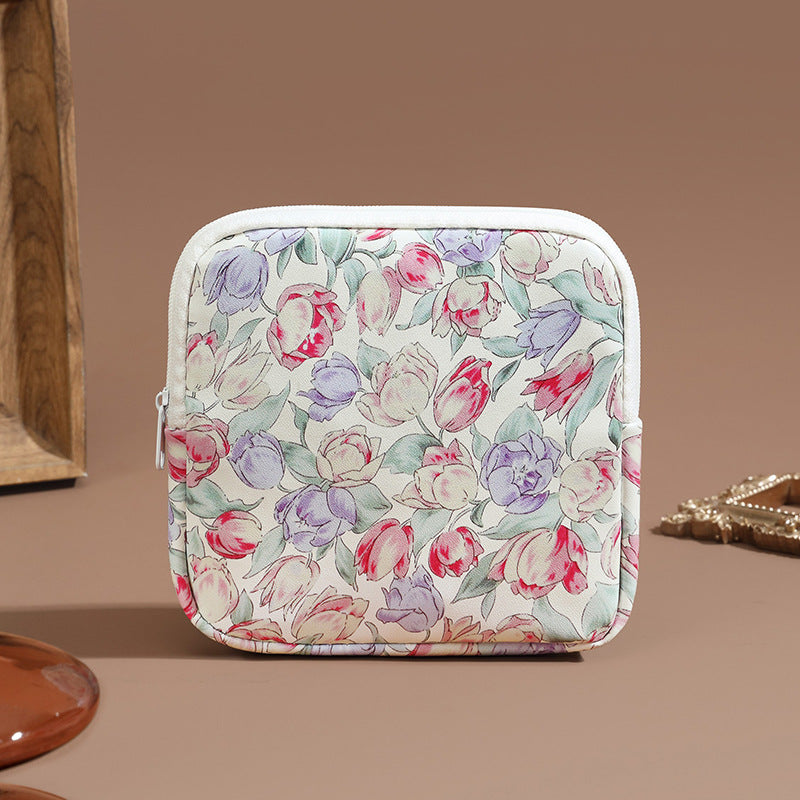Blumenmuster Reißverschluss-Make-up-Tasche