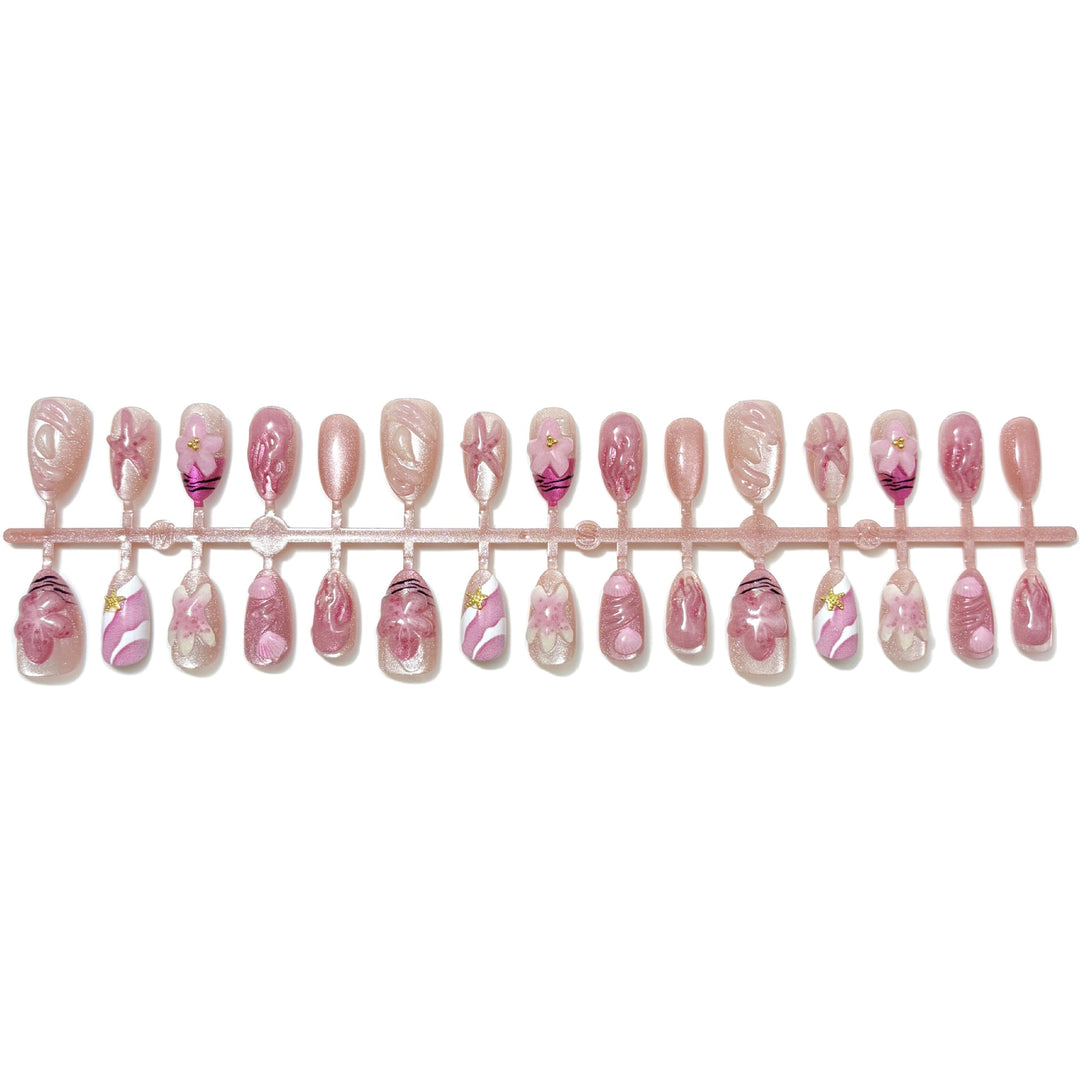 Künstlerisch Blumendekorierte Press-On Nagelset