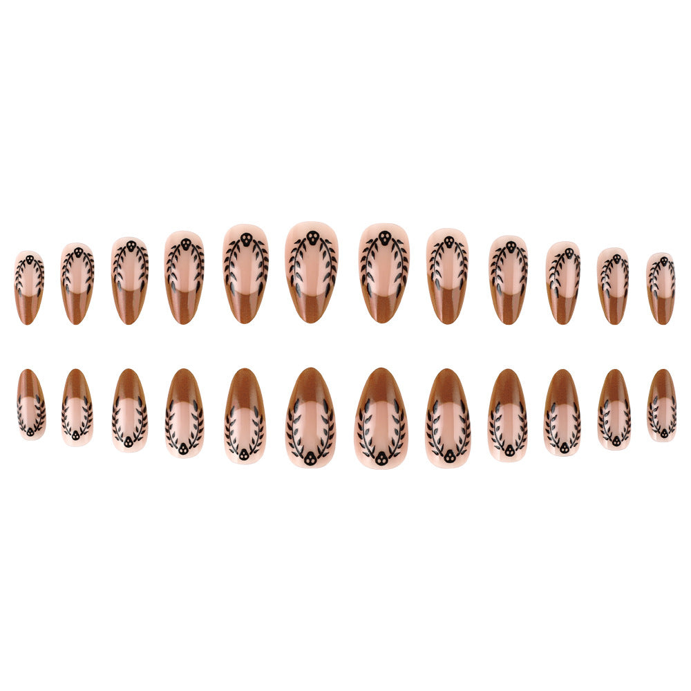 Künstlerisches Press-On-Nagelset mit Blumen- und Blattmustern Karnz
