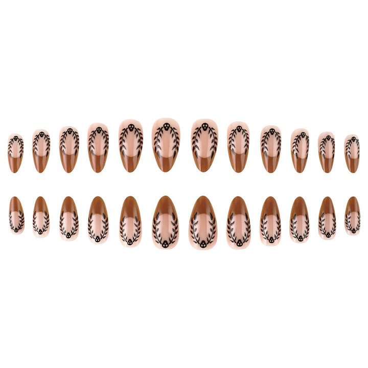Künstlerisches Press-On-Nagelset mit Blumen- und Blattmustern Karnz