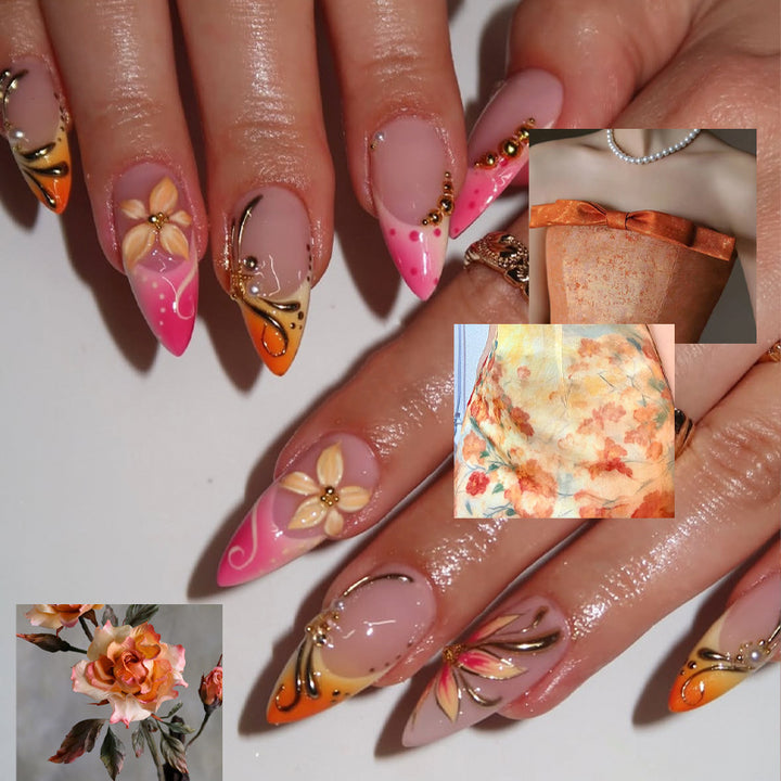 Premium Floral Design Press-On Nagelset Karnz