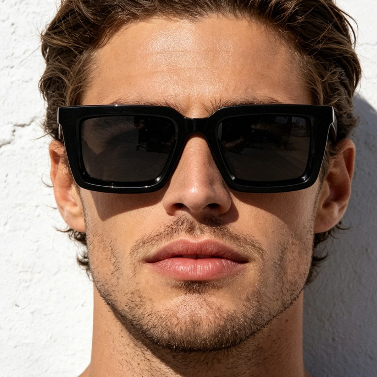 Damen moderne quadratische Sonnenbrille mit verspiegelten Gläsern Karnz