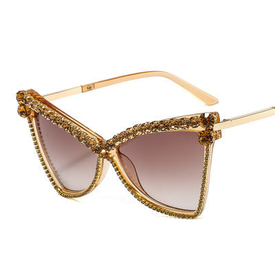 Damen extravagante Oversize-Sonnenbrille mit Schmucksteinen Karnz