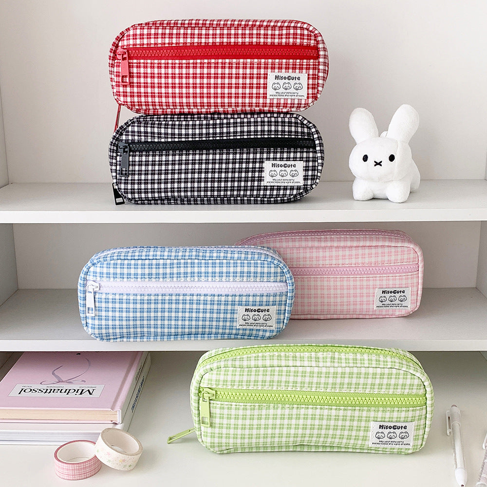 Stylische Gingham Karierten Stiftetui Karnz