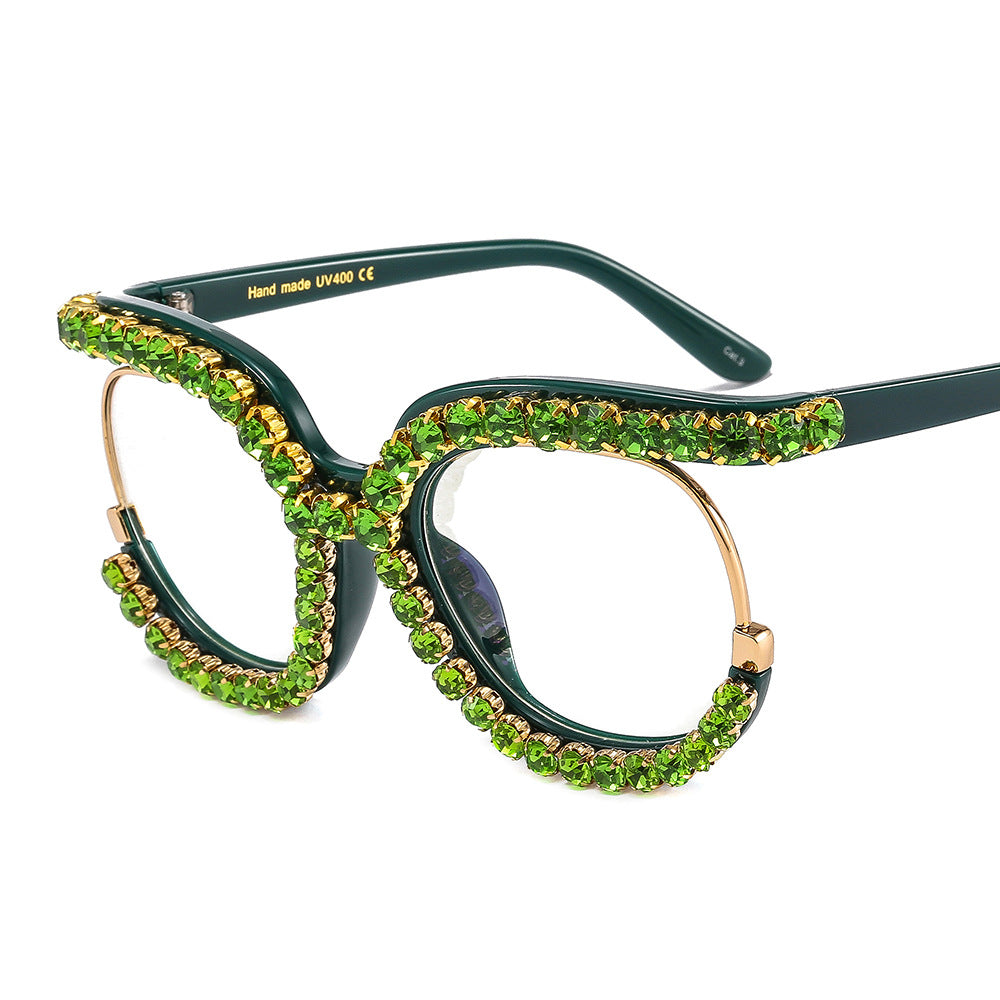 Damen Glamouröse Cat-Eye-Sonnenbrille mit funkelndem Kristallbesatz Karnz