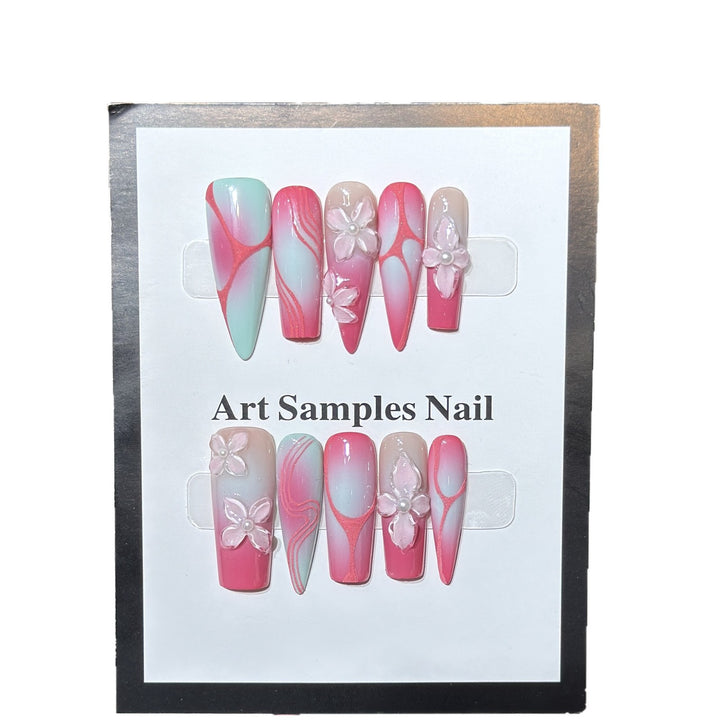 Dekorative Stiletto Press-On Nägel mit floralen Designs Karnz