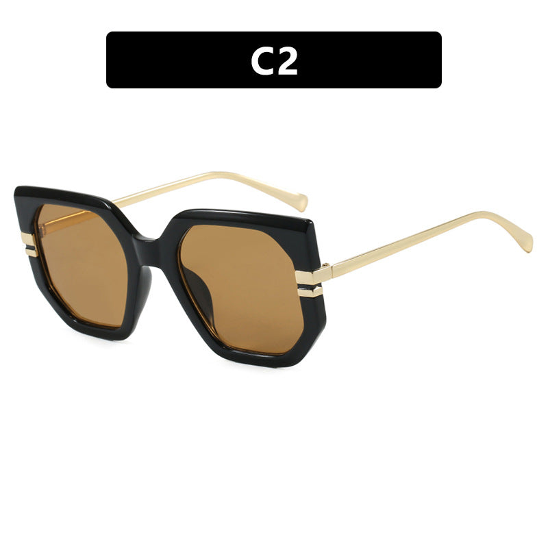 Damen geometrische Sonnenbrille mit luxuriösem goldenen Rahmen und polarisierenden Gläsern Karnz