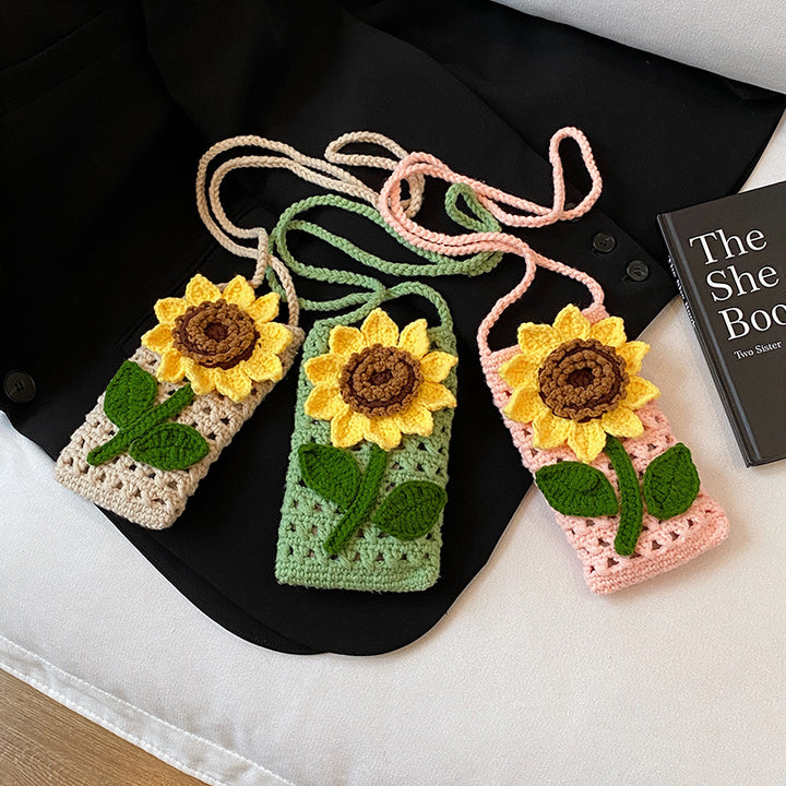 Blumige gehäkelte Handy-Tasche