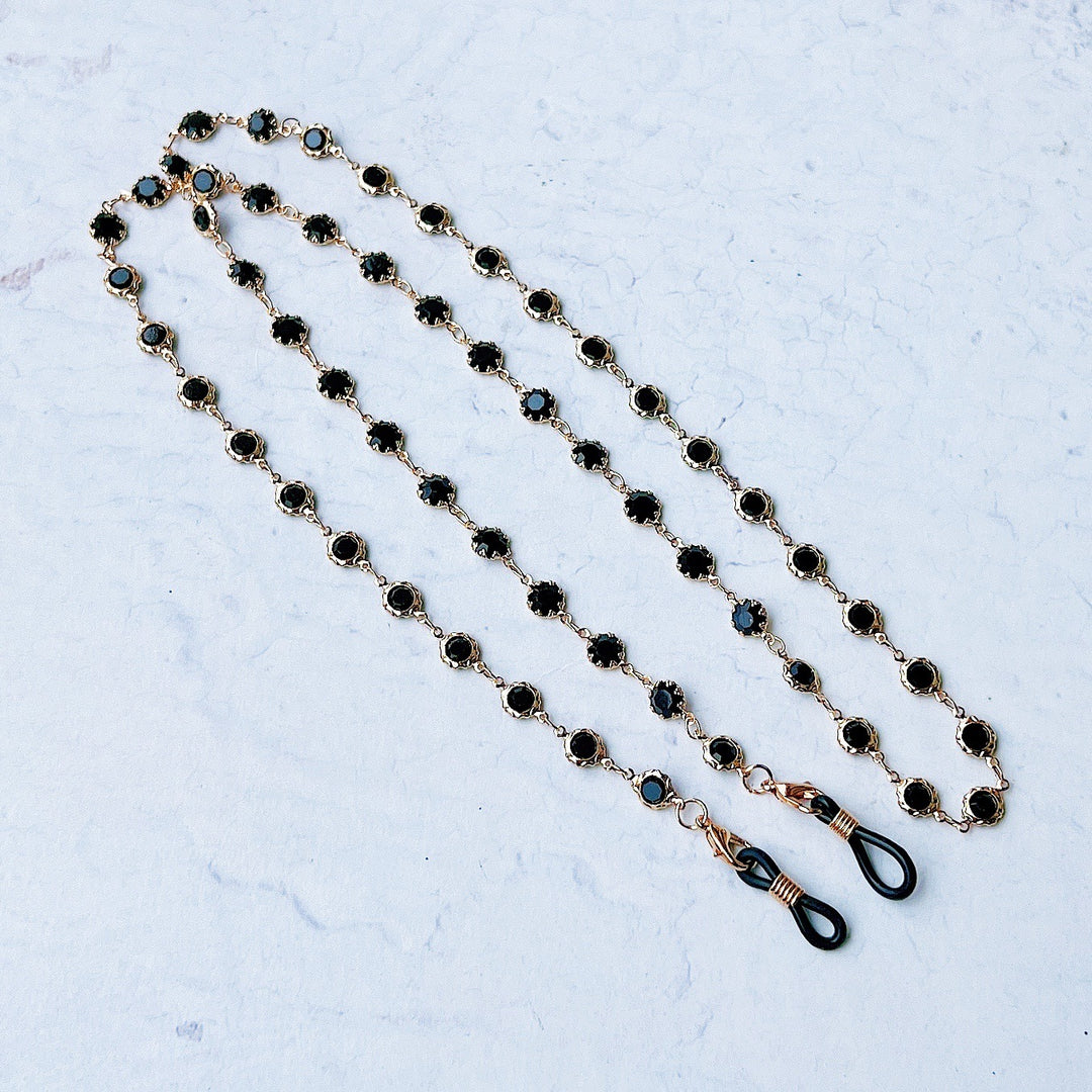 Elegante schwarze Edelstein Brillenketten Karnz
