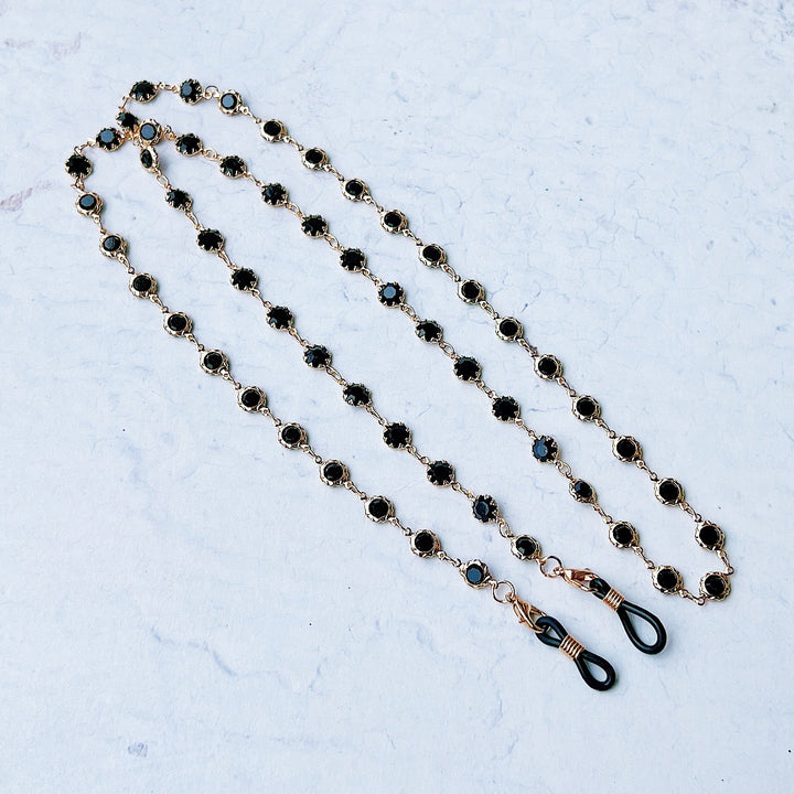 Elegante schwarze Edelstein Brillenketten Karnz