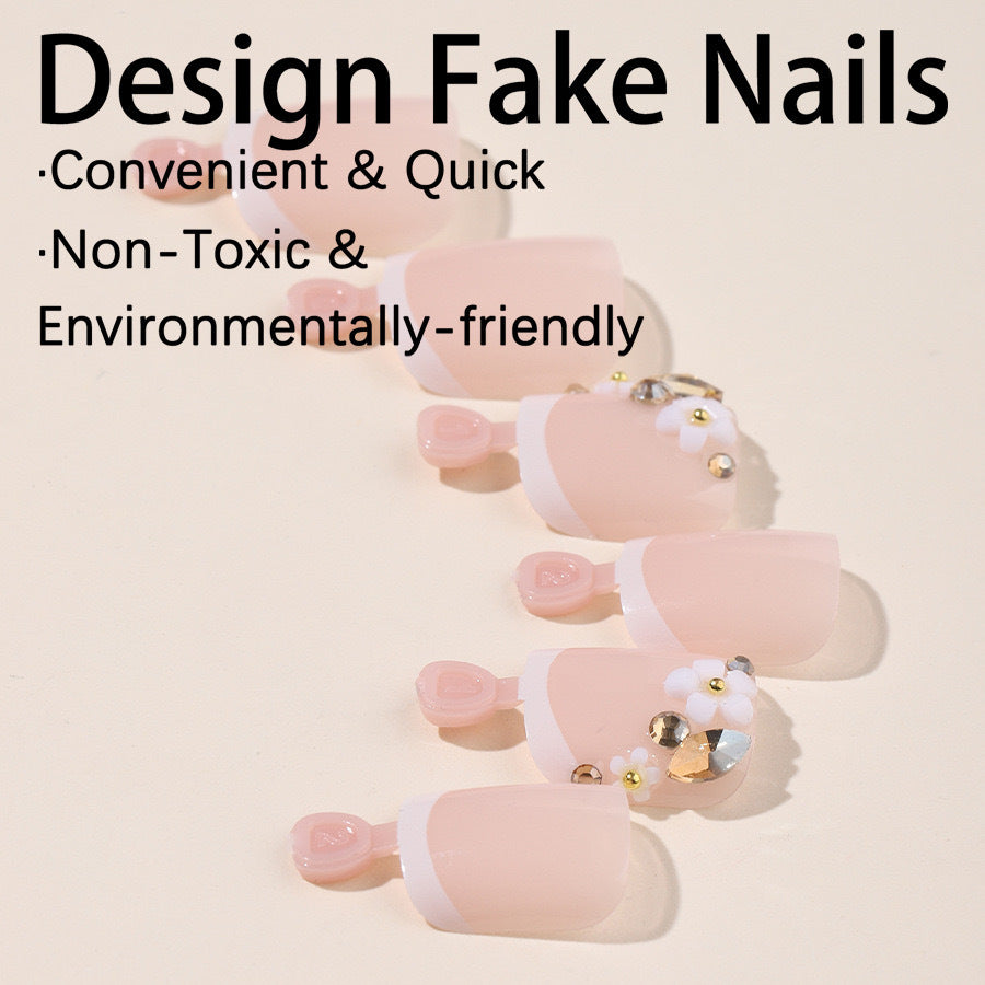 Kunstnagelset mit eleganten 3D-Blüten und Glitzerakzenten Karnz