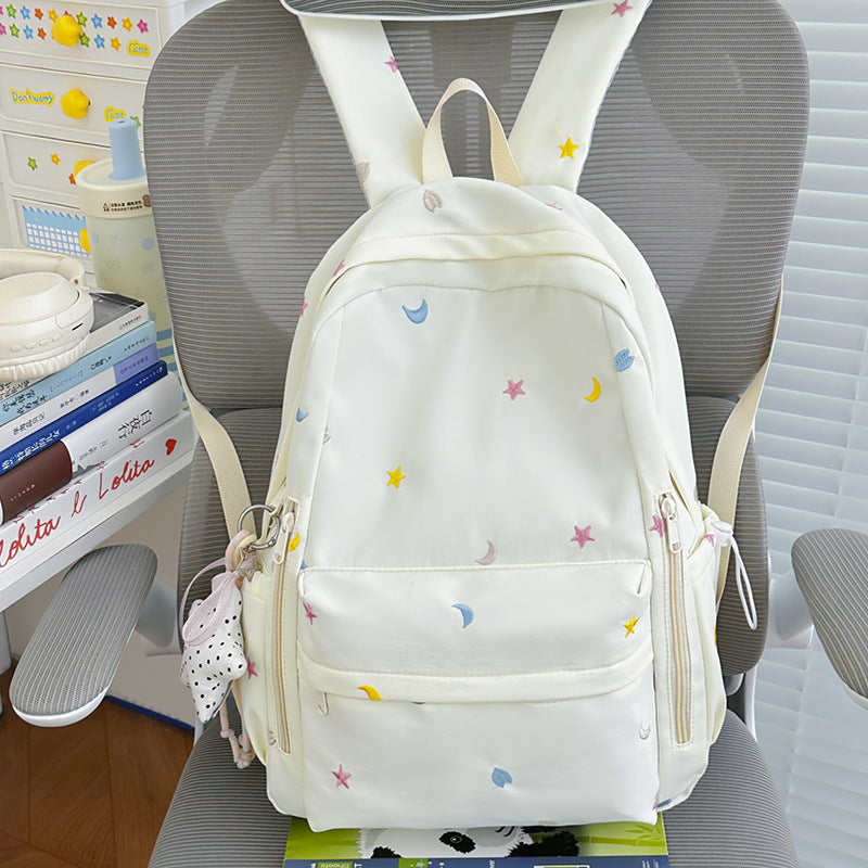 Bestickter Stern- und Mondmuster-Rucksack