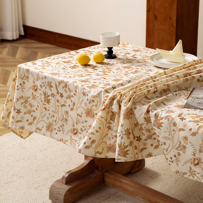 Leichte Baumwollmix-Tischdecke mit Vintage-Blumenmuster und fleckenabweisender Oberfläche
