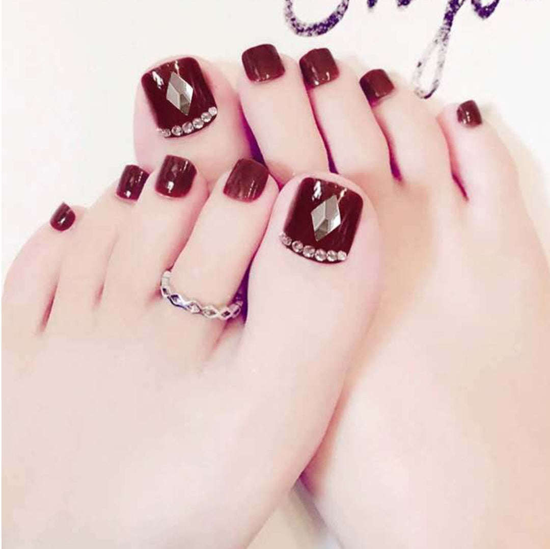 Glitzernde French Tip Zehennagelkunst