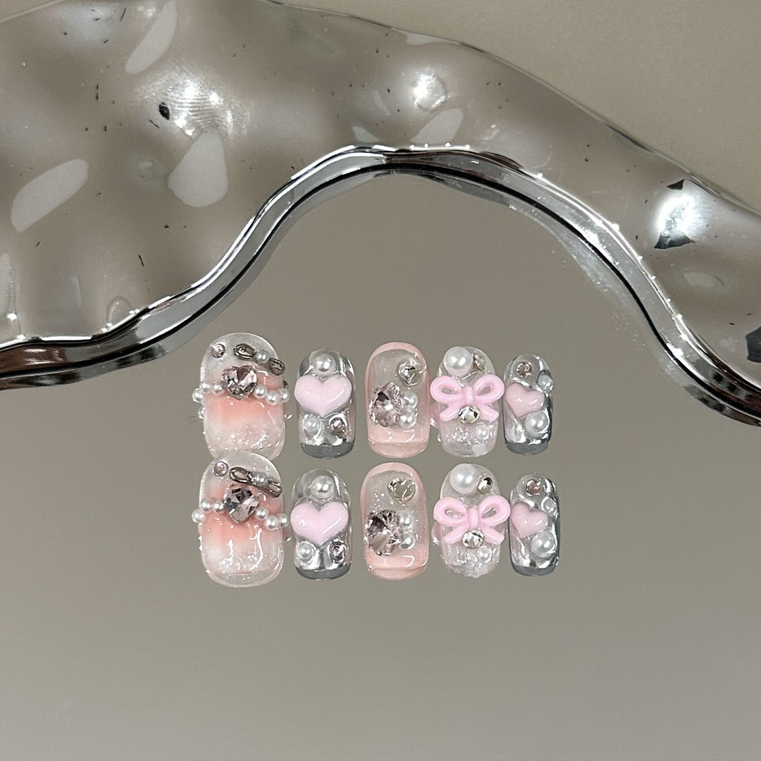 Perlen- und Strass-Dekorative Press-On Nagelset